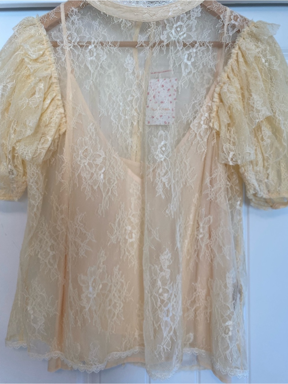Free People Pale Yellow Lace Puff Sleeve Blouse - Picture 4 of 8